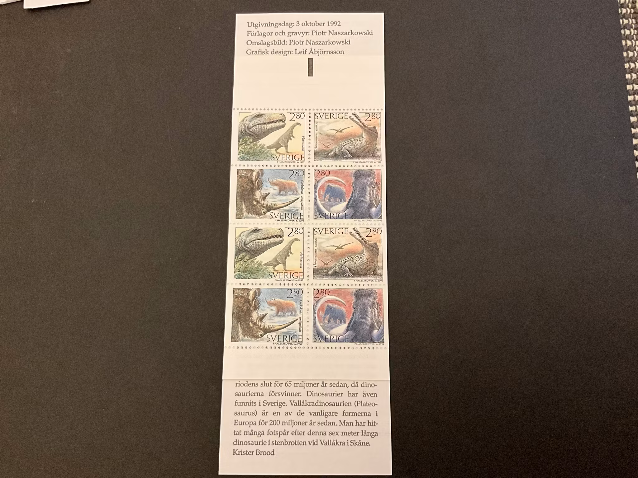 Förhistoriska djur 1992 postfriskt häfte