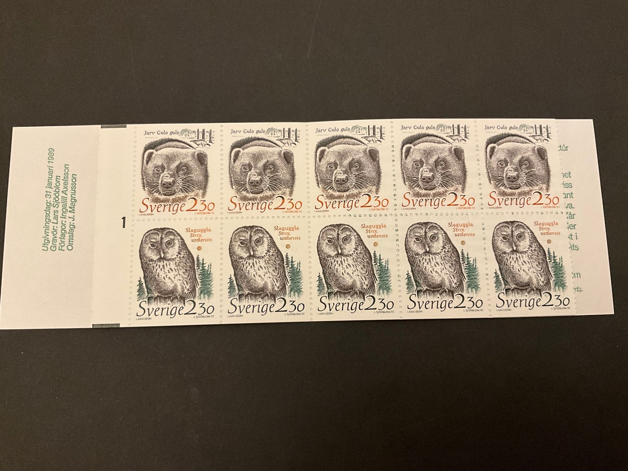 Djur i hotad miljö 1989 postfriskt häfte med cylindersiffra 1