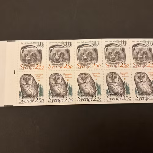 Djur i hotad miljö 1989 postfriskt häfte med cylindersiffra 1