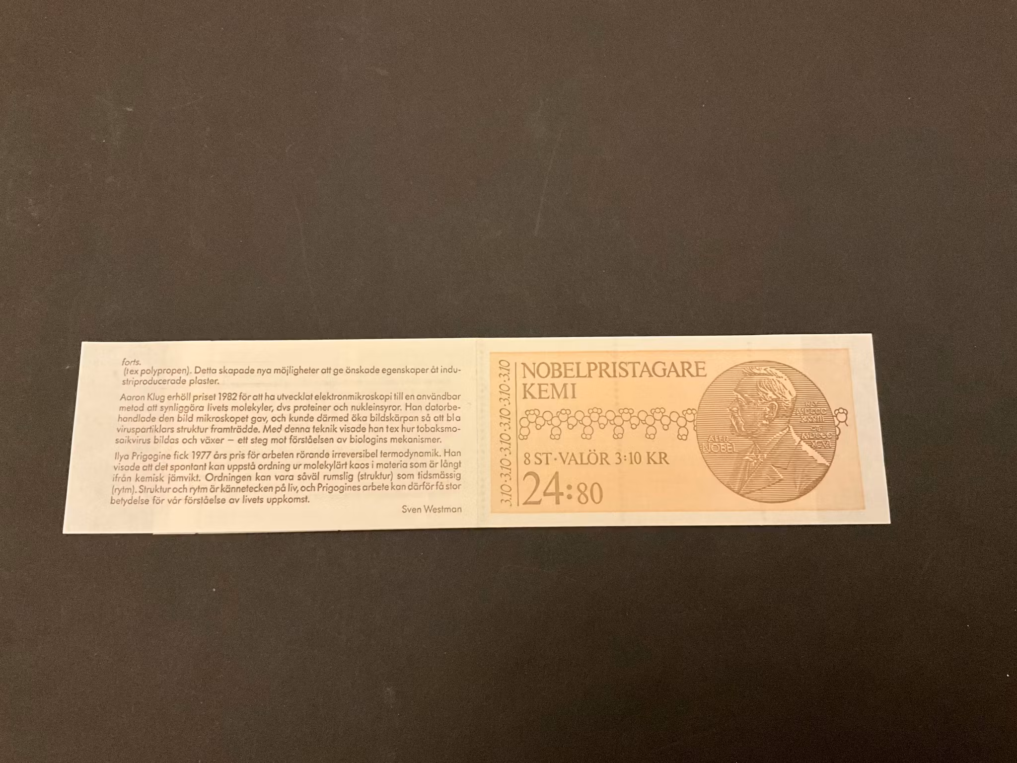 Nobelpristagare kemi 1988 postfriskt häfte