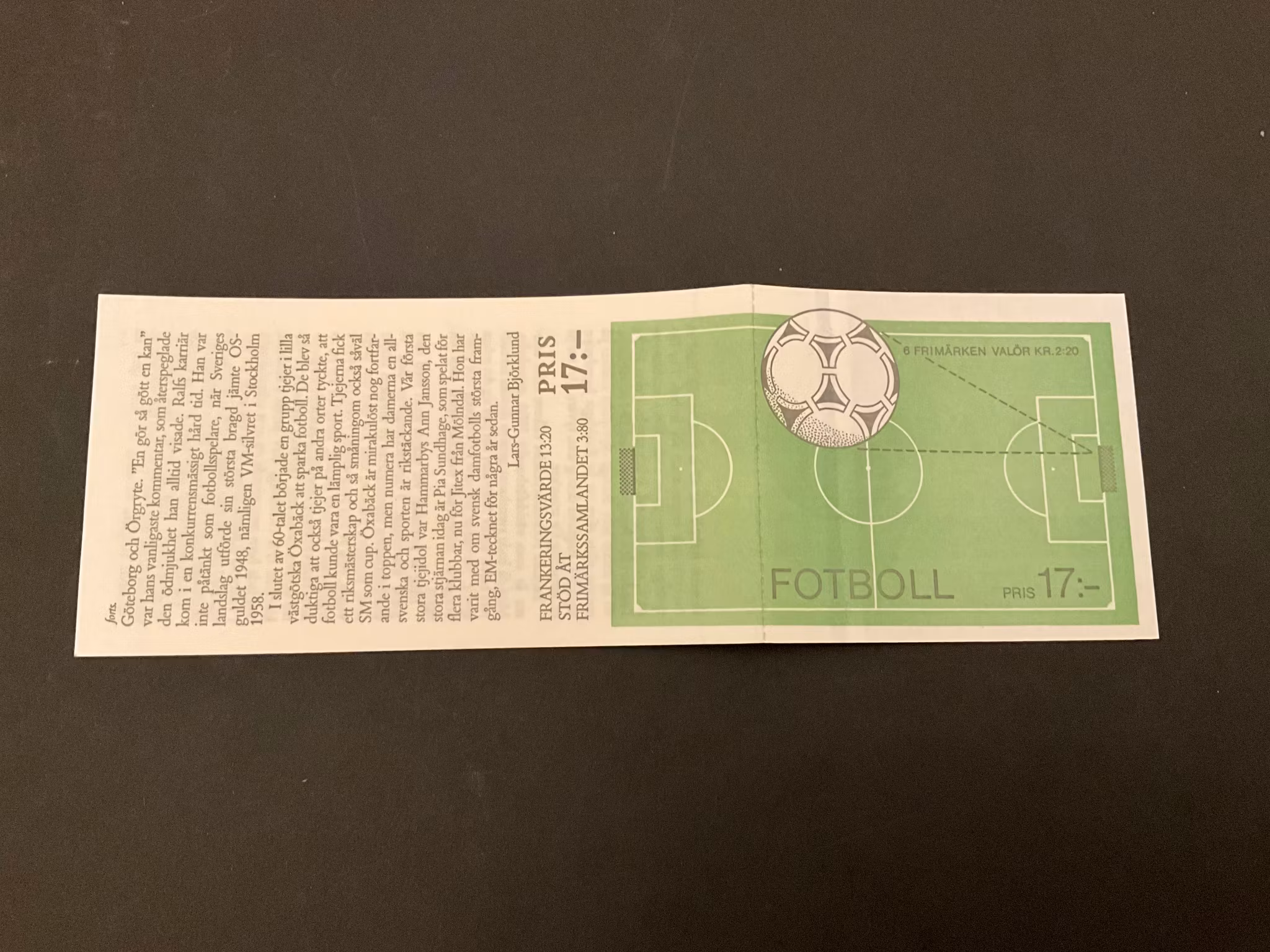Fotboll 1988 postfriskt häfte med cylindersiffra 1