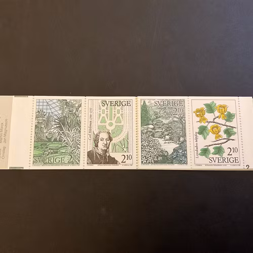 Botaniska trädgårdar postfriskt häfte med halv cylindersiffra 2, litet veck i omslag