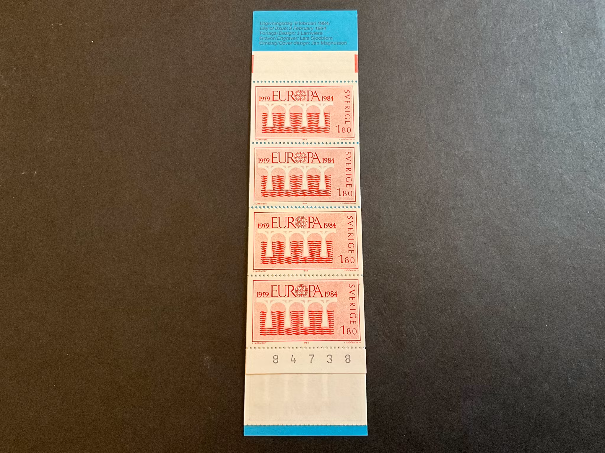 Europa 1984 postfriskt häfte med kontrollnummer