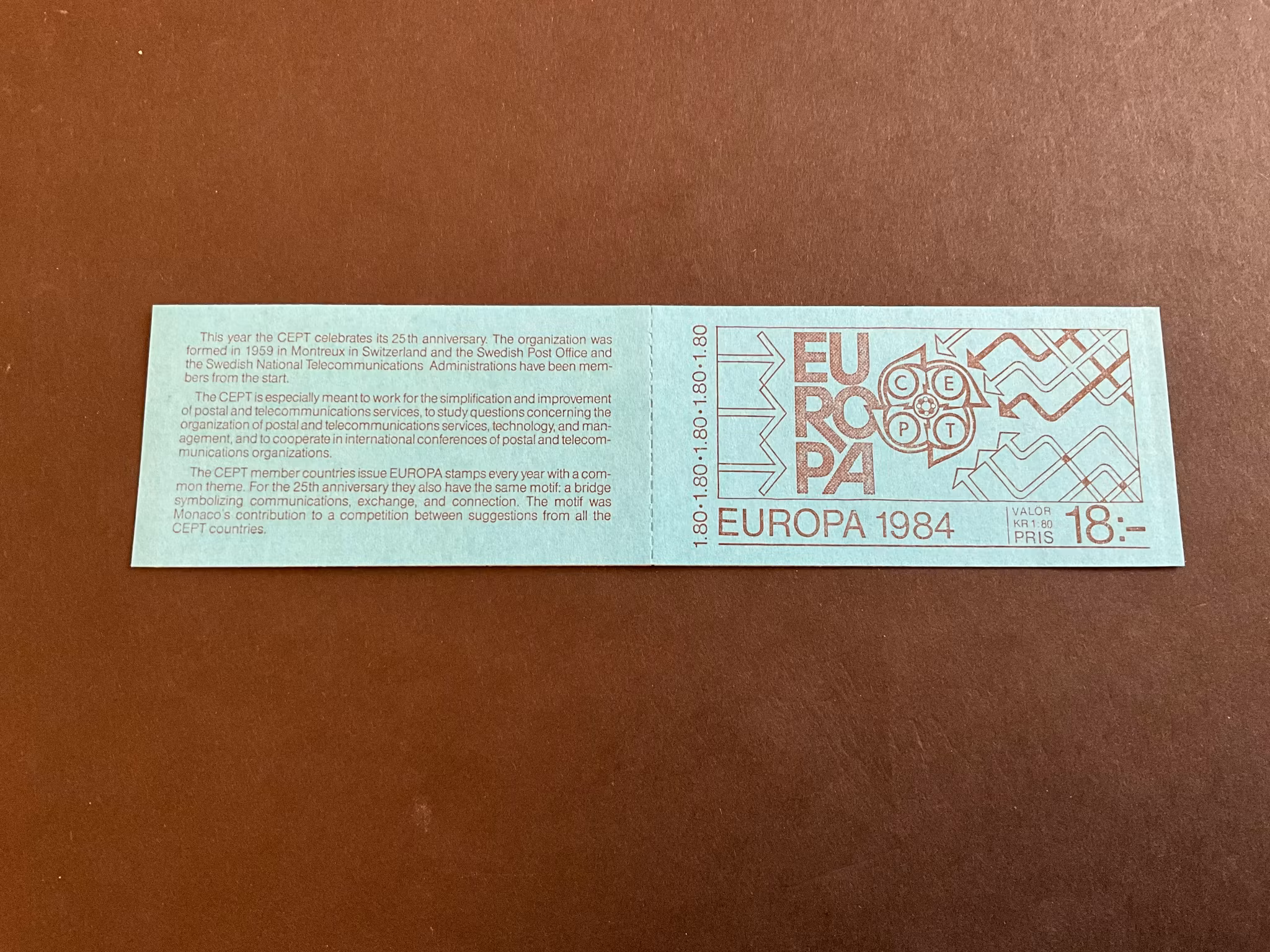 Europa 1984 postfriskt häfte med kontrollnummer