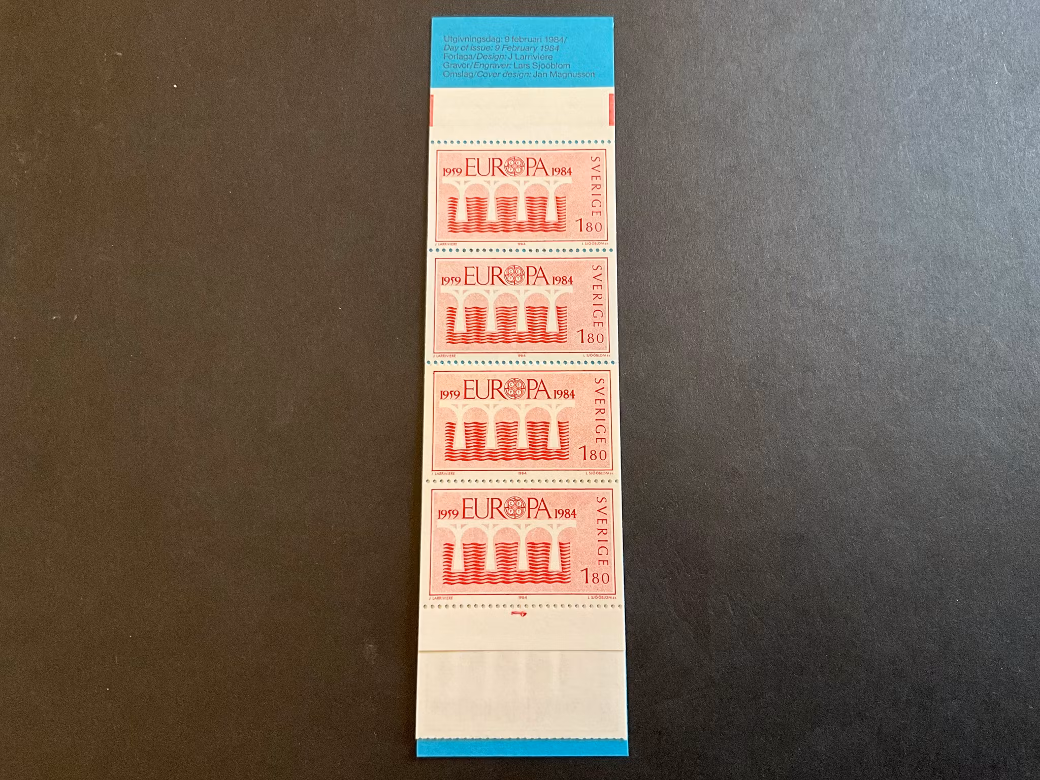 Europa 1984 postfriskt häfte med cylindersiffra 1