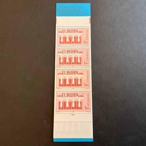 Europa 1984 postfriskt häfte med cylindersiffra 1