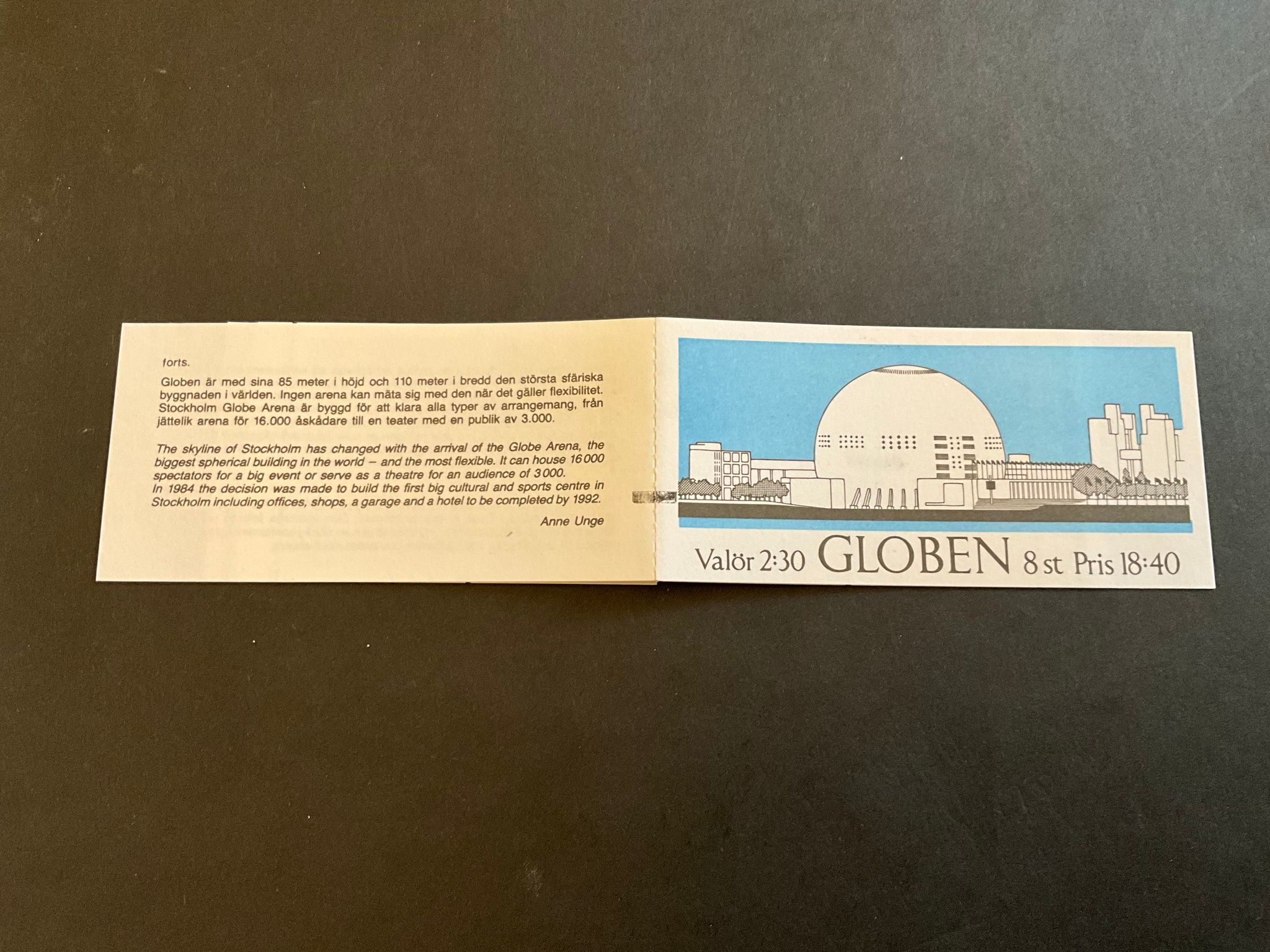 Globen postfriskt häfte med ryggtryck