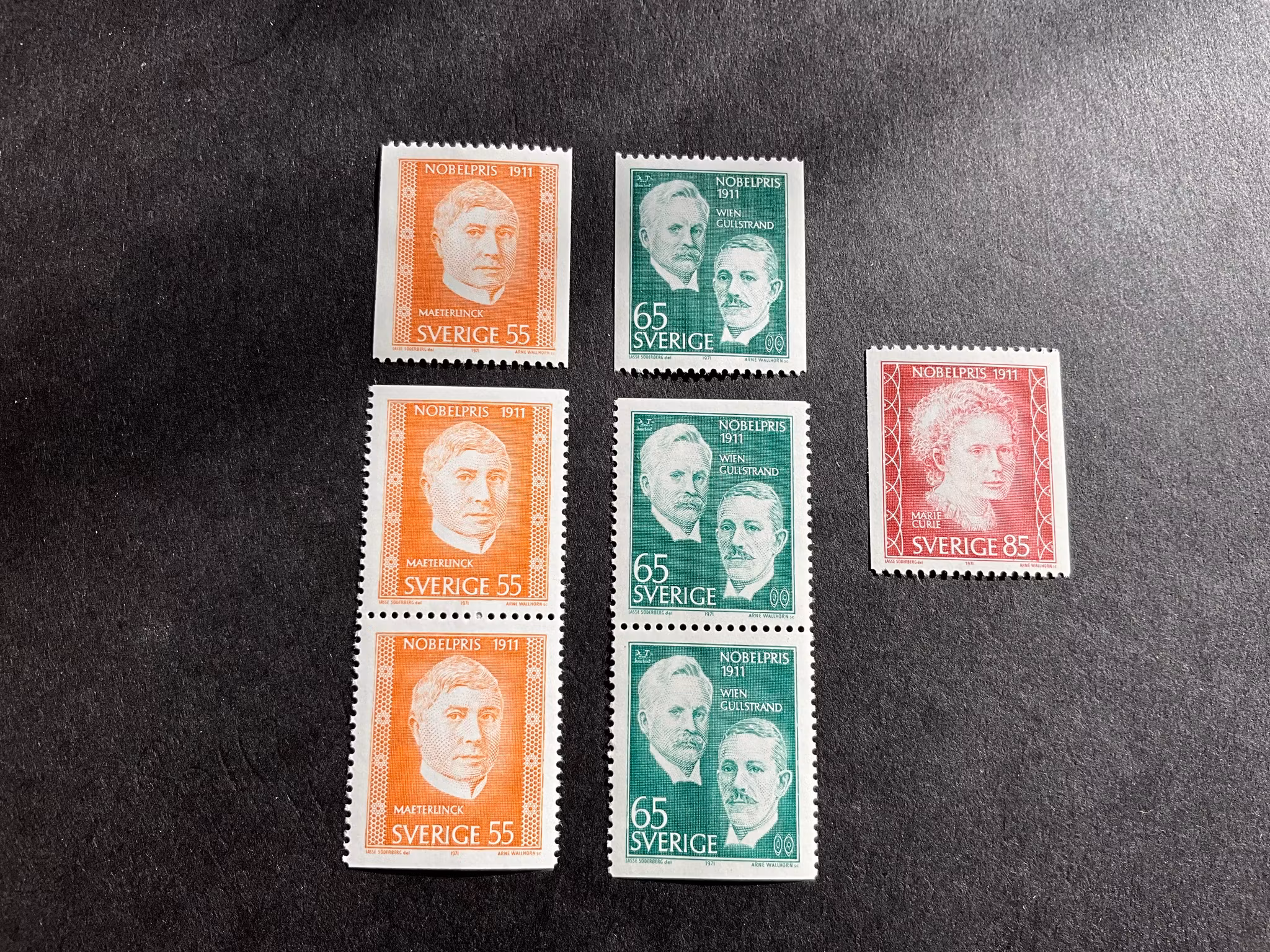 Nobelpris 1911 facit nr 751-753 postfrisk serie
