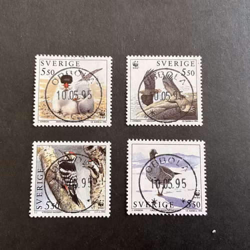 Skydda våra fåglar facit nr 1865-1868 lyxstämplad serie OBBOLA