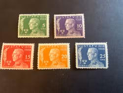 Gustaf V 70 år facit nr 226-230 postfrisk serie, kort tand på 10-öres