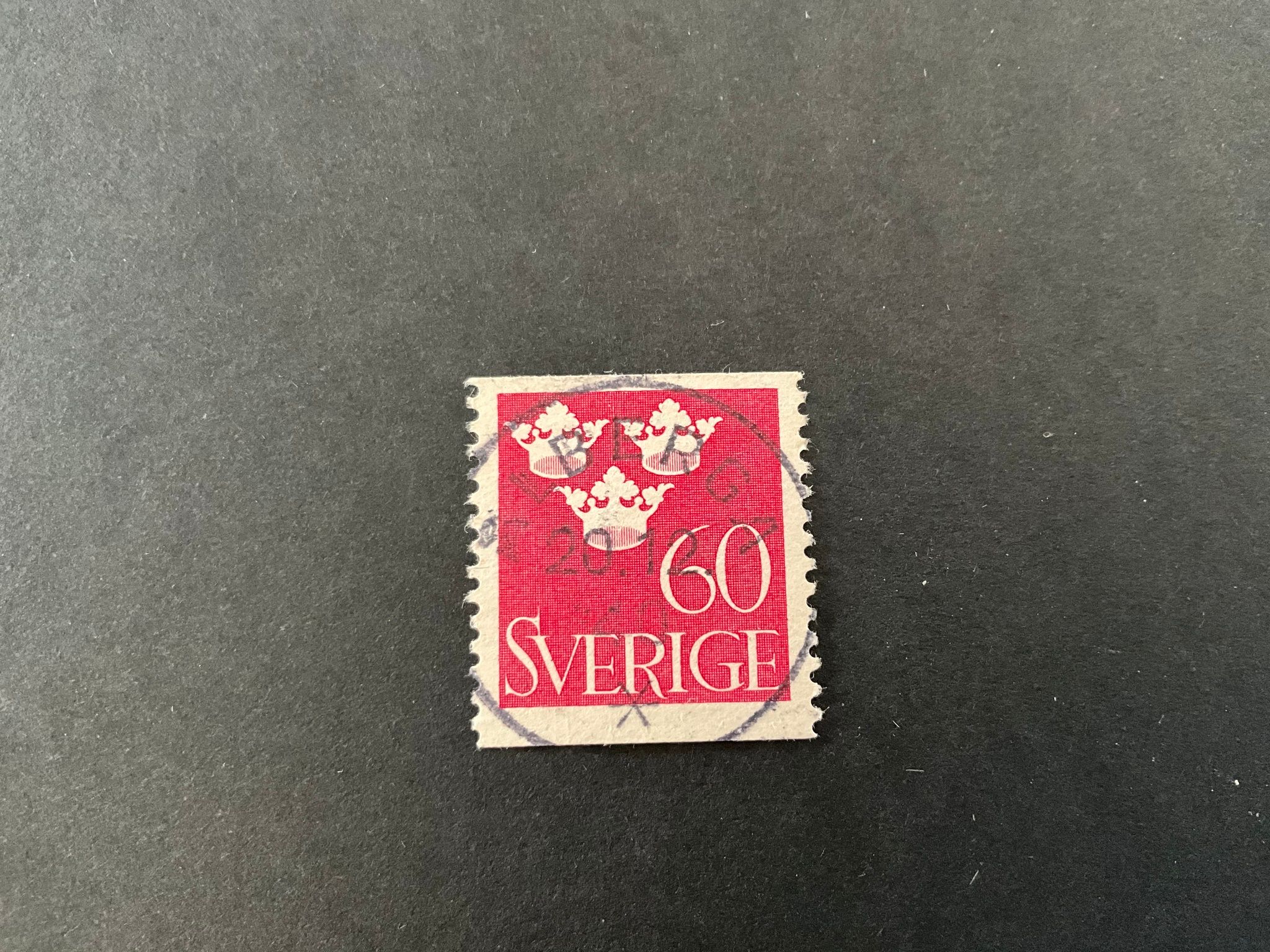 Tre kronor facit nr 286 lyxstämplat ÄLBERGA, svag stämpel