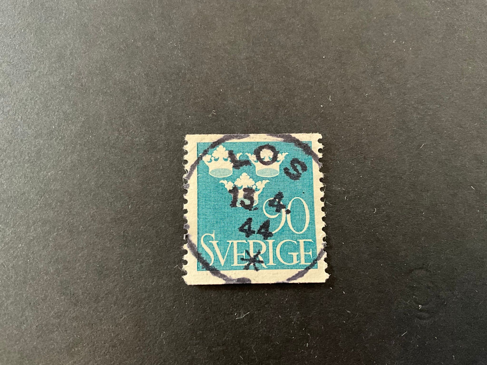 Tre kronor facit nr 293 lyxstämplat LOS, lite suddig stämpel