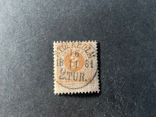 Ringtyp T 13 facit nr 28 praktstämplat STOCKHOLM 16/11 1881, 2 TUR, med kartongpapper