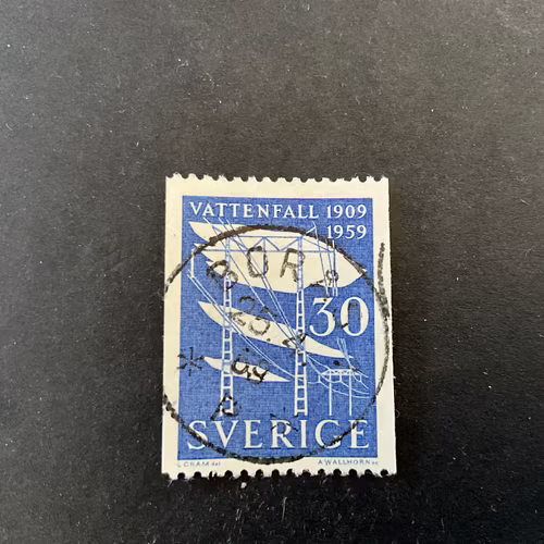 Vattenfall 50 år facit nr 500 A fin stämpel BORÅS 1