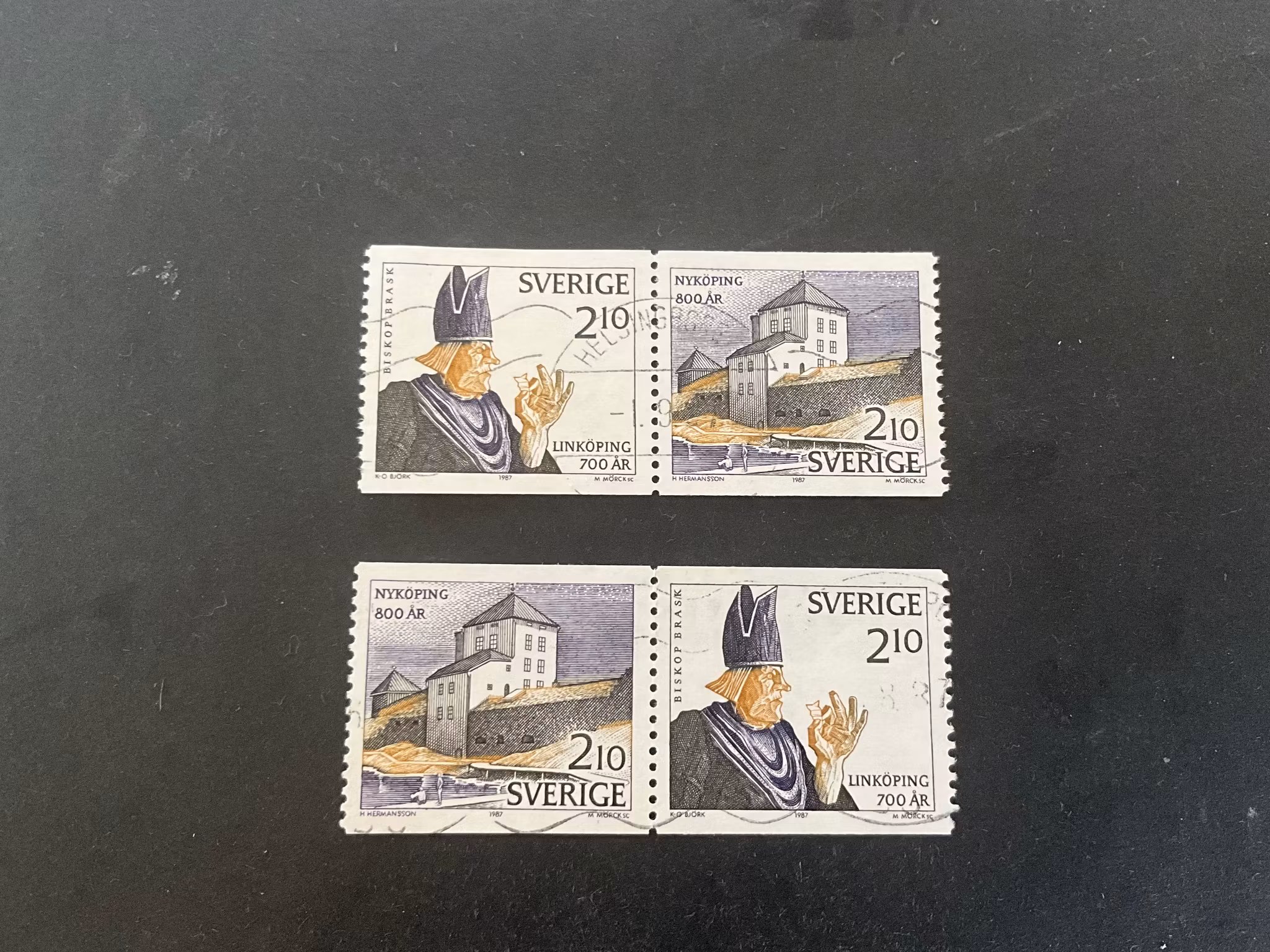 Stadsjubileér 1987 facit nr 1459 SX 1 och SX 2 stämplade par
