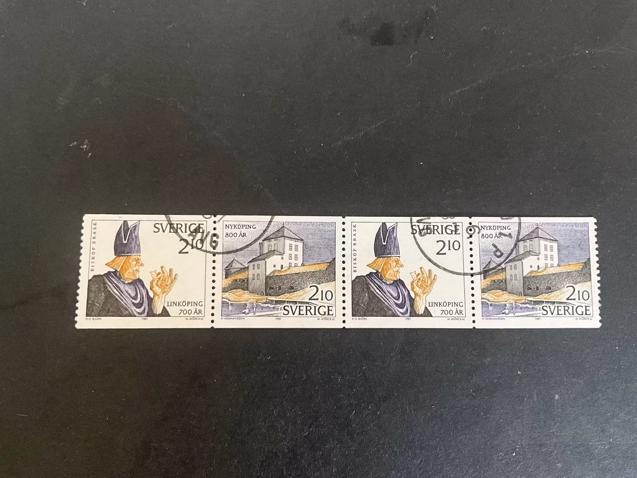 Stadsjubileér stämplat 4-strip facit nr 1459 SX1+SX2