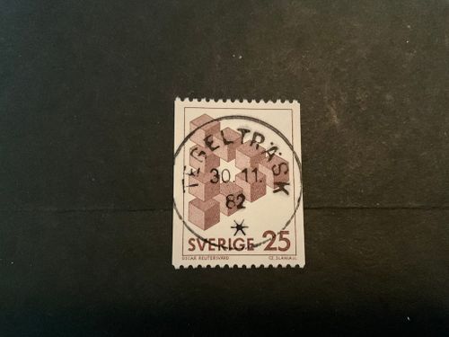 Omöjliga figurer facit nr 1199 lyxstämplat TEGELTRÄSK , sista dag