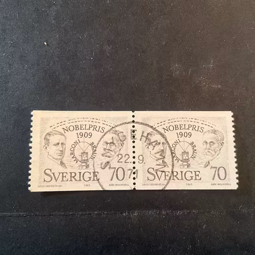 Nobelpris 1909 facit nr 683 i 2+2-sidigt par praktstämplat SMYGEHAMN