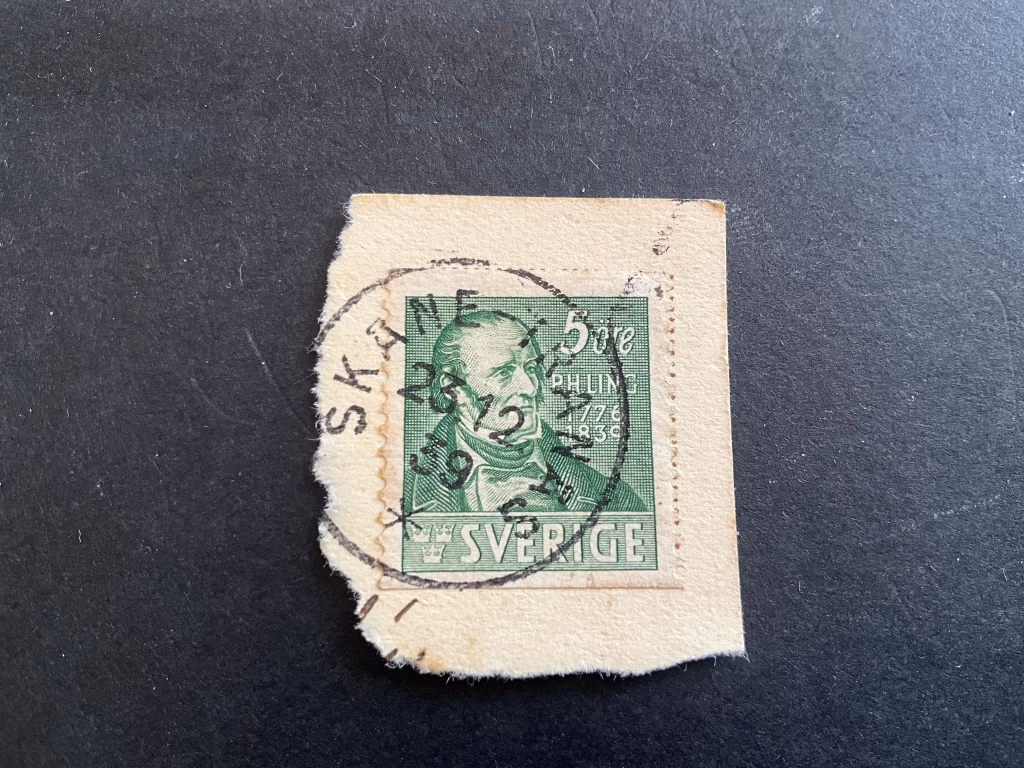 P H Ling facit nr 318 A praktstämplat SKÅNE-TRANÅS på klipp