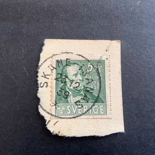 P H Ling facit nr 318 A praktstämplat SKÅNE-TRANÅS på klipp