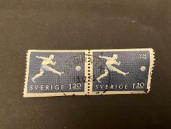 VM i fotboll 1958 praktstämplat 2+2-sidigt par facit nr 494 praktstämplat STORVIK