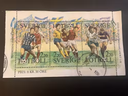 Fotboll facit nr 1522-1524 i stämplat block, ej stämplat i rätt tid