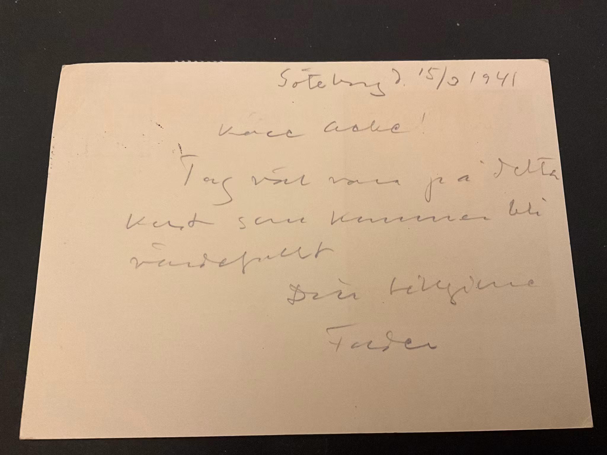 Kort med stämpel Folk och Försvar Bilpostkontoret 1941