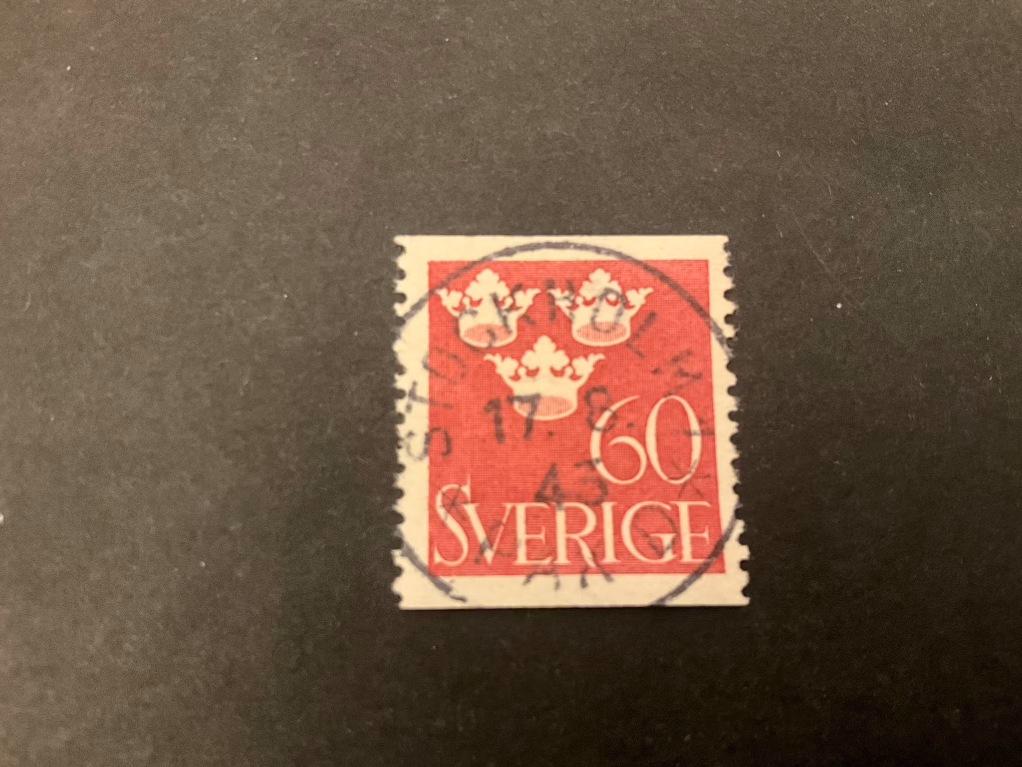 Tre kronor facit 286 lyxstämplat STOCKHOLM 1 *PAK*