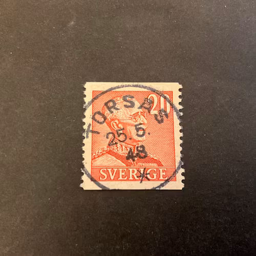 Gustaf V profil höger facit nr 276 A lyxstämplat TORSÅS