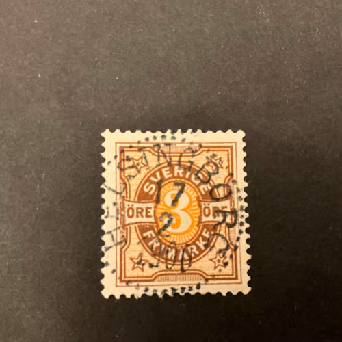 Tvåfärgad siffertyp facit 63 lyxstämplat HELSINGBORG