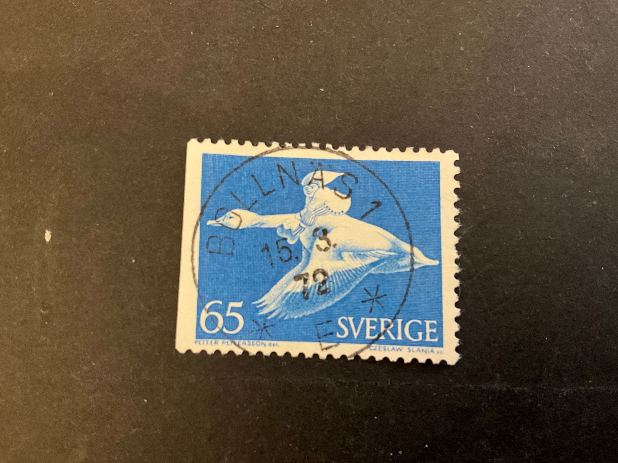 Nils Holgersson facit nr 750 B1 med gul fluorescerande praktstämplat BOLLNÄS 1