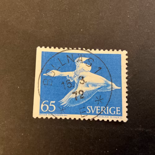 Nils Holgersson facit nr 750 B1 med gul fluorescerande praktstämplat BOLLNÄS 1