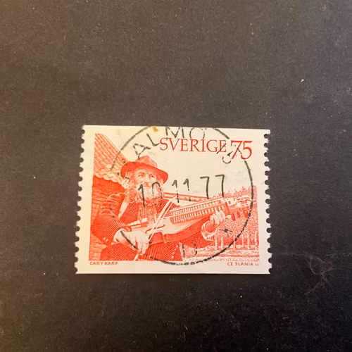 Spelman med nyckelharpa facit 941 V2 lyxstämplat MALMÖ 15