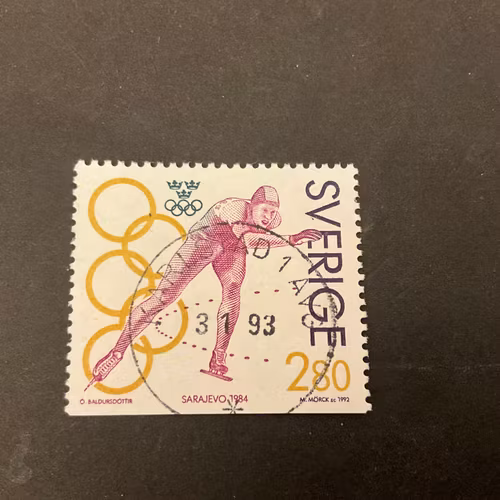 Olympiskt guld II facit nr 1724 lyxstämplat  KARLSTAD 1 AVG