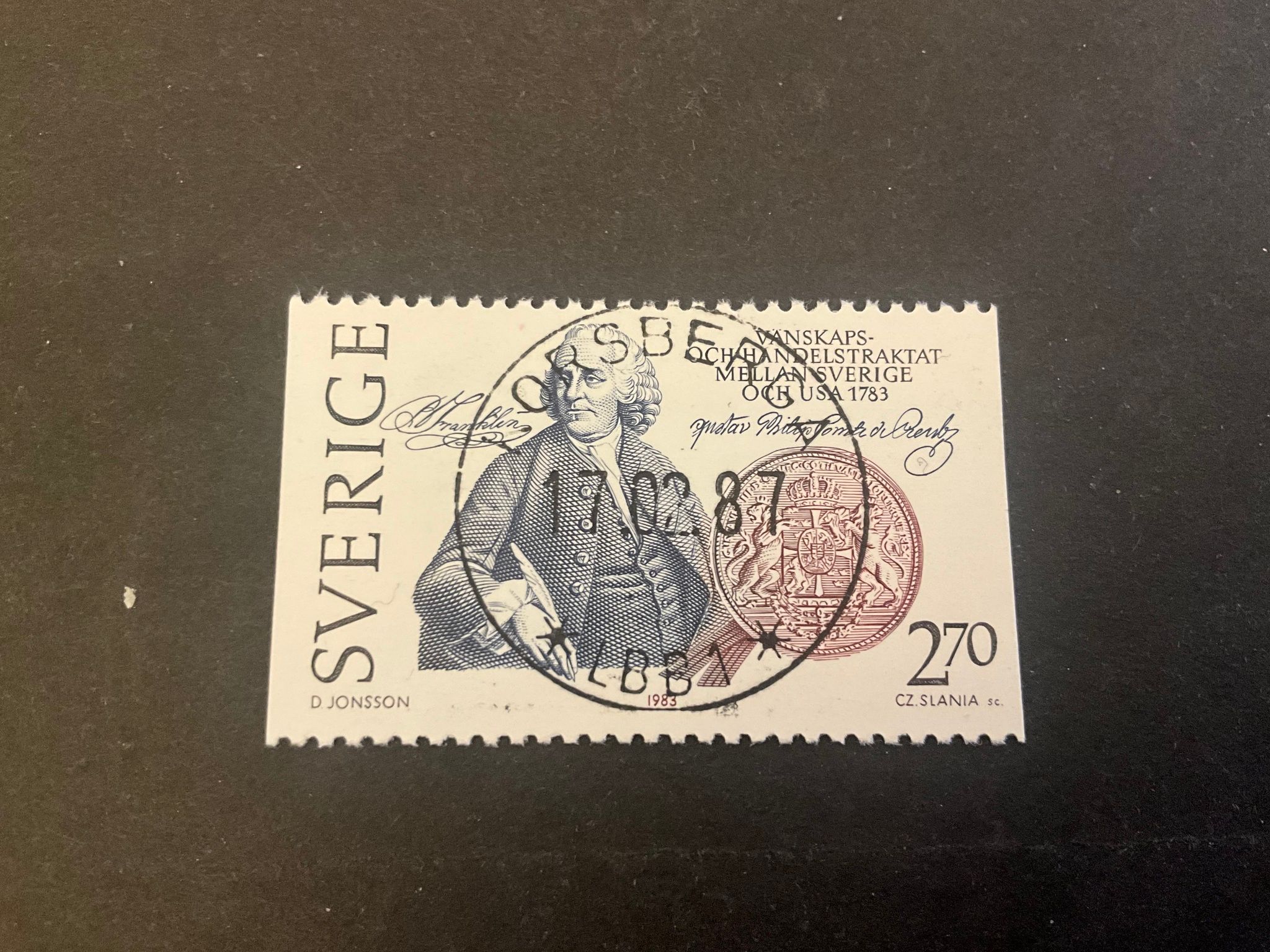Traktat Sverige-USA facit nr 1249 lyxstämplat KORSBERGA *LBB1*