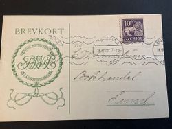 Brevkort frankerat med facit nr 145 A med plåtskarvstecken