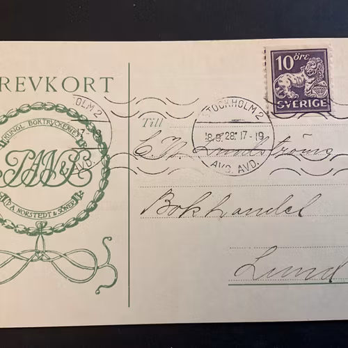 Brevkort frankerat med facit nr 145 A med plåtskarvstecken