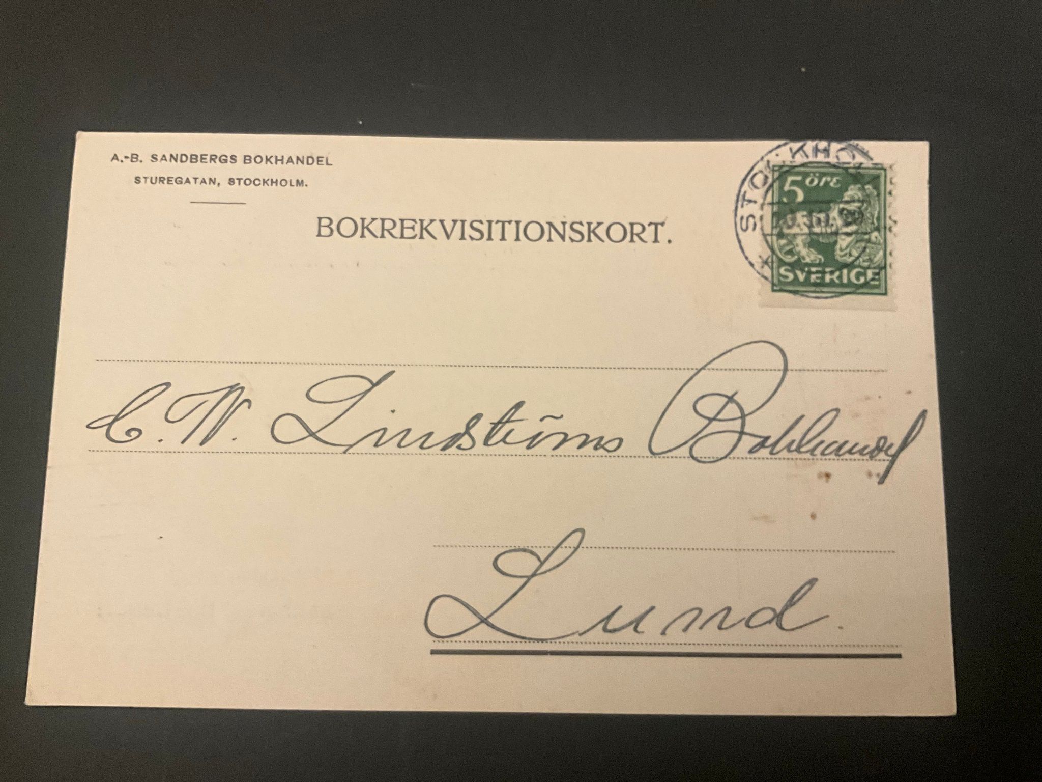 Bokrekvisitionskort frankerat med facit nr 143 A