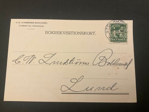 Bokrekvisitionskort frankerat med facit nr 143 A