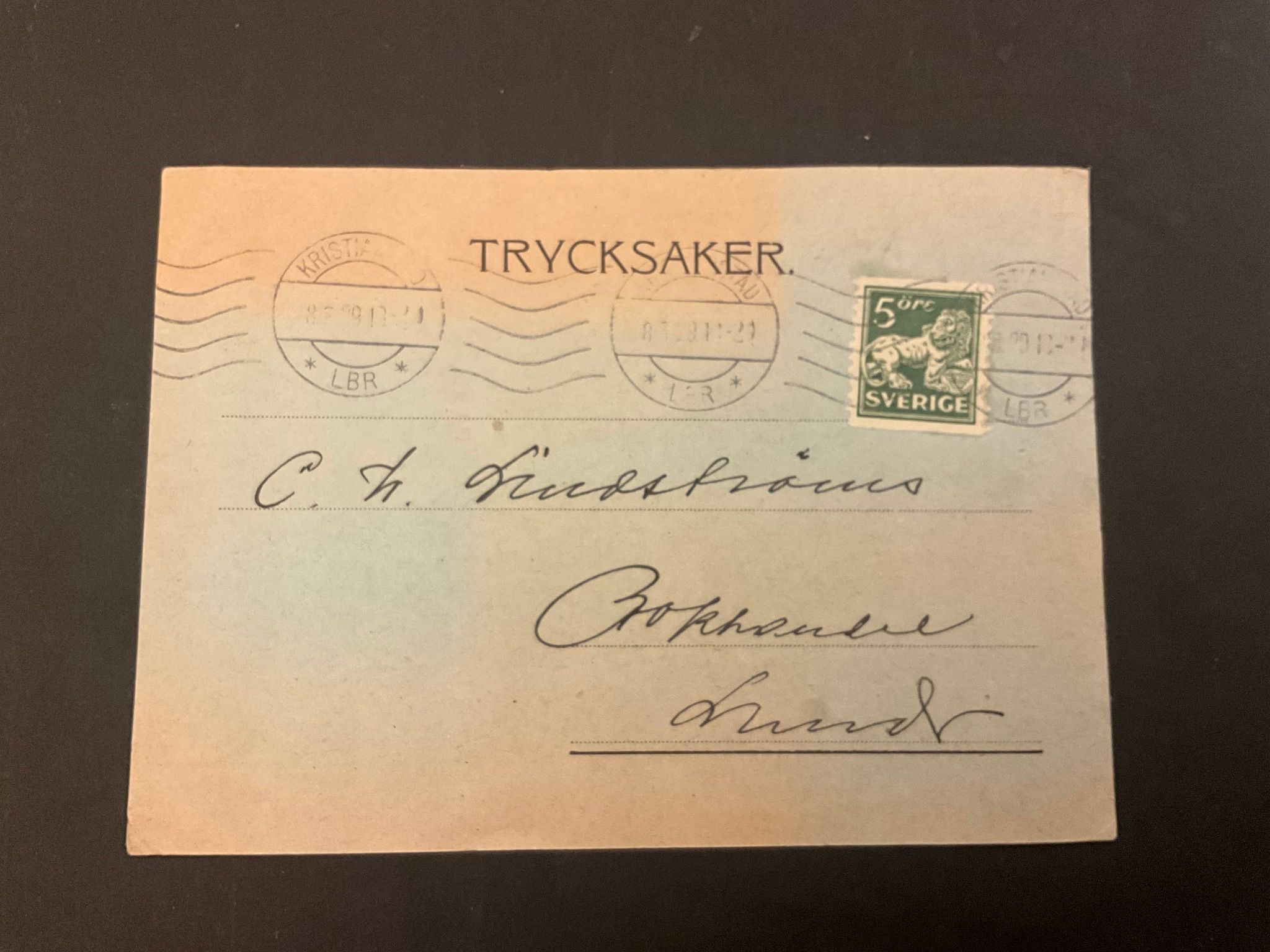 Trycksak frankerat med stående lejon