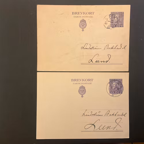 Brevkort 2 st med järnvägsstämplar