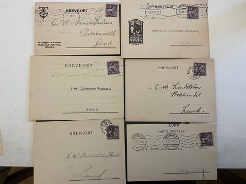 Brevkort 6 st frankerade med stående lejon