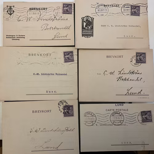 Brevkort 6 st frankerade med stående lejon