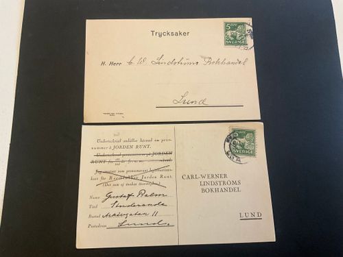 2 st trycksaker frankerade med stående lejon