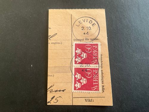 Tre kronor facit 286 stämplat på klipp LEVIDE