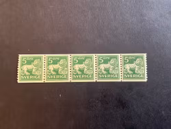 Stående lejon facit nr 143 A cc postfriskt 5-strip