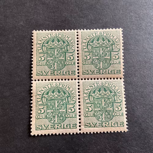 Tjänstefrimärke vm krona facit nr TJ 30 postfriskt 4-block