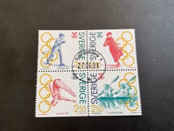 Olympiskt guld I facit nr 1697-1700 lyxstämplat block VARBERG 1