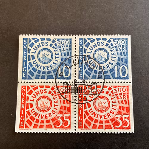 Lunds universitet facit nr 631-632 i lyxstämplat 4-block LUND