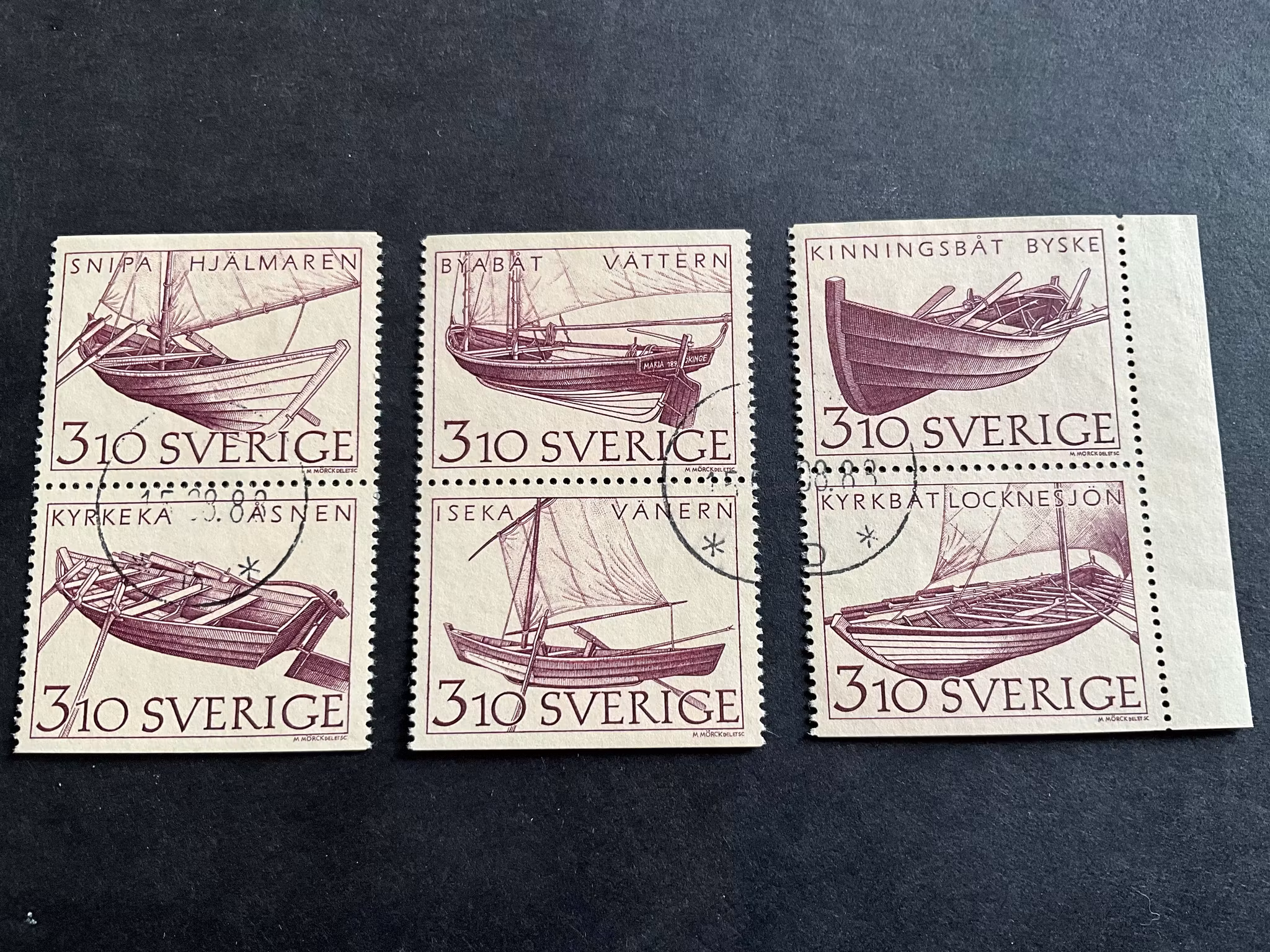 Inlands båtar facit nr 1487-1489 SX stämplad sats